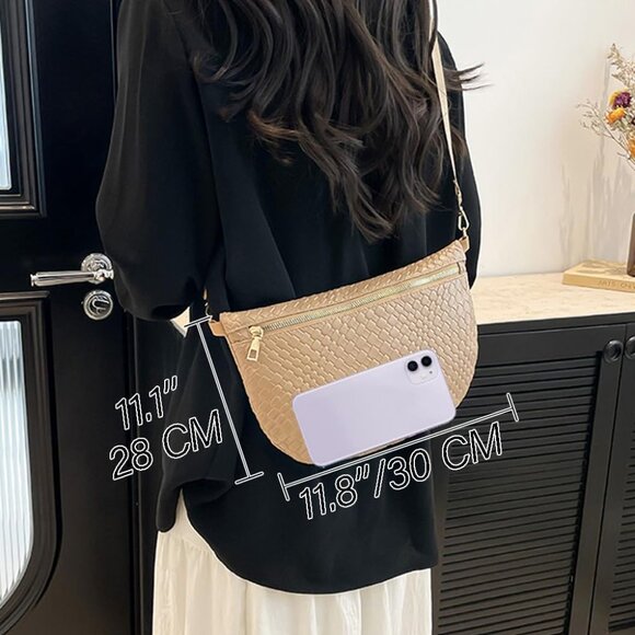 Wine Red Faux Woven Crossbody Bag with Adjustable Strap, Zipper Closure, 7.9 In - Picture 5 of 6